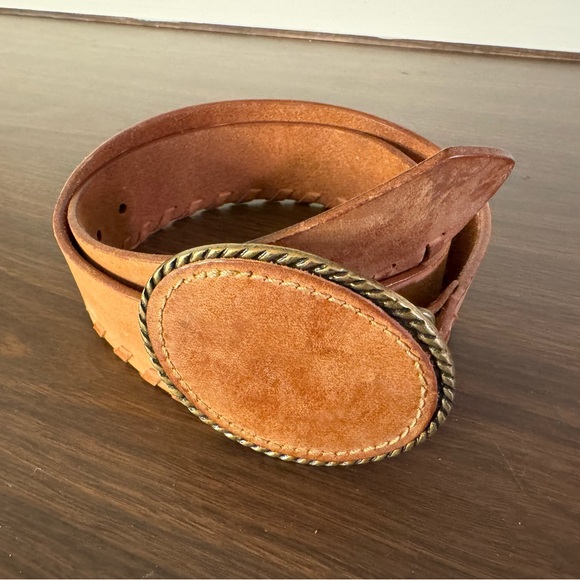 Accessories - Vintage Genuine Leather Oval Buckle Belt Brown Boho Western Small BxA